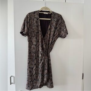 Aritzia Snake Print Wrap Dress - Brown and Black